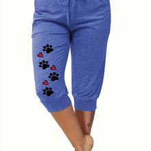 Load image into Gallery viewer, Heart &amp; Paw Print Casual Cropped Jogger Pants - Stylish Sporty Drawstring Design with Pockets - Shop &amp; Buy

