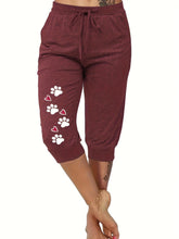 Load image into Gallery viewer, Heart &amp; Paw Print Casual Cropped Jogger Pants - Stylish Sporty Drawstring Design with Pockets - Shop &amp; Buy
