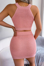 Load image into Gallery viewer, Heart Contrast Ribbed Sleeveless Knit Top and Skirt Set - Shop &amp; Buy