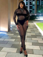 Load image into Gallery viewer, High Elasticity Hollow Out Nets Two Piece Set Sexy Crop Top + Pencil Pants See Throught Clubwear Party Outfits Hot Girls - Shop &amp; Buy
