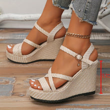 Load image into Gallery viewer, High Heel Platform Wedge Slingback Sandals - Buckle Strap Crisscross Bands, Solid Color, Open Toe
