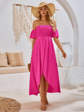 Load image into Gallery viewer, High-Low Smocked Short Sleeve Midi Dress - Shop &amp; Buy
