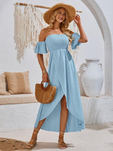 Load image into Gallery viewer, High-Low Smocked Short Sleeve Midi Dress - Shop &amp; Buy
