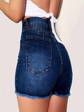 Load image into Gallery viewer, High Stretch Short Length Solid Color Womens Denim Shorts - Button Fly, High Waist, Slash Pockets - Shop &amp; Buy
