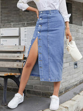 Load image into Gallery viewer, High-Waist Bohemian Denim Skirt with Button Details, Flattering - Shop &amp; Buy
