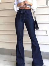 Load image into Gallery viewer, High Waist Casual Flare Jeans, Mid-Stretch With Waistband Bell Bottom Jeans, Women Denim Jeans &amp; Clothing - Shop &amp; Buy

