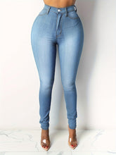 Load image into Gallery viewer, High Waist Curvy Skinny Jeans - Fashionable Light Blue with Plicated Detail - Shop &amp; Buy
