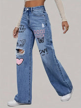 Load image into Gallery viewer, High Waist Heart Graffiti Jeans: Casual Wide-Leg Style, Ripped Denim for All Seasons - Shop &amp; Buy
