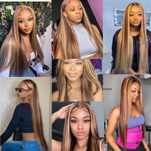 Load image into Gallery viewer, Highlight 13x6 Hd Lace Frontal Wig Bone Straight Wig Human Hair 30Inch Colored Brazilian Pre plucked Lace Front Wigs For Woman - Shop &amp; Buy
