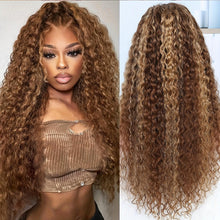 Load image into Gallery viewer, Highlight Ombre 13x4 Lace Front Wig Human Hair Pre Plucked HD Transparent 4/27 Honey Blonde Lace Frontal Wigs With Baby Hair 200% Density Colored Water Wave Lace Front Wig Human Hair For Women - Shop &amp; Buy
