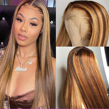 Load image into Gallery viewer, Highlight Wig Human Hair 13x4 Lace Frontal Wig Honey Blonde Lace Front Wigs For Women Pre Plucked Hd Straight Lace Front Wig - Shop &amp; Buy
