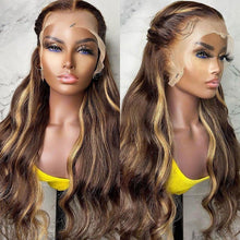 Load image into Gallery viewer, Highlight Wig Human Hair Body Wave Lace Wig Brown Colored Human Hair Wigs 4/27 Ombre Color Preplucked Hairline Wig For Women - Shop &amp; Buy
