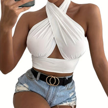 Load image into Gallery viewer, Hollow Out Cross Halter Top, Y2K Backless Crop Top For Summer, Women Clothing - Shop &amp; Buy
