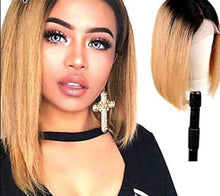 Load image into Gallery viewer, Honey Blonde 4x4 Closure Wig Ombre Straight Bob Lace Closure Wig T1B/27 30 99J Red Brazilian Remy Human Hair Wig Preplucked 150 - Shop &amp; Buy

