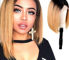 Load image into Gallery viewer, Honey Blonde 4x4 Closure Wig Ombre Straight Bob Lace Closure Wig T1B/27 30 99J Red Brazilian Remy Human Hair Wig Preplucked 150 - Shop &amp; Buy
