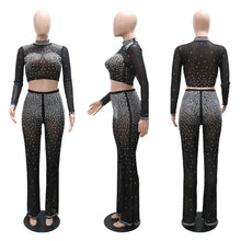 Load image into Gallery viewer, Hot Diamonds Perspective Two Piece Set for Women Sexy See Through Crop Top + Pants Clubwear Party Outfits Matching Sets - Shop &amp; Buy
