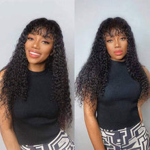 Load image into Gallery viewer, Human Hair Kinky Curly Wigs With Bang Brazilian Virgin Human Hair Curly Bang Wig Full Bangs Wigs Non Lace Front Human Hair Wigs - Shop &amp; Buy

