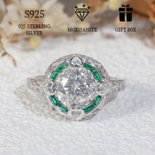 Load image into Gallery viewer, Hypoallergenic 925 Sterling Silver 2ct Moissanite Ring Inlaid Green Ladder Square - Shop &amp; Buy
