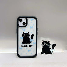 Load image into Gallery viewer, Ins black cat cute blue bow cartoon shell for iphone 11 12 13 promax 15 14 pro max cool cartoon phone case stand holder cover - Shop &amp; Buy
