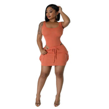 Load image into Gallery viewer, Jacquard Weave 2 Piece Set for Women Summer Sexy Sleevelss Bodysuit Top + Lace Up Mini Skirts Club Beach Wear Outfits - Shop &amp; Buy
