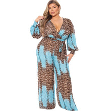 Load image into Gallery viewer, Jumpsuit Plus Size Clothing Fall Clothes for Women V Neck Leopard Print Wide Leg Elegant Fashion Outfit - Shop &amp; Buy
