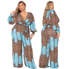 Load image into Gallery viewer, Jumpsuit Plus Size Clothing Fall Clothes for Women V Neck Leopard Print Wide Leg Elegant Fashion Outfit - Shop &amp; Buy
