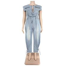 Load image into Gallery viewer, Jumpsuit Plus Size Women Clothing Denim Round Neck Lace Up Sleeveless Trousers Pocket Stretch Bodysuit - Shop &amp; Buy
