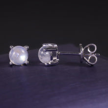 Load image into Gallery viewer, June Birthstone 5mm Natural Milky Blue Moonstone Studs Earrings in 925 Sterling Silver Gemstone Handmade Jewelry - Shop &amp; Buy
