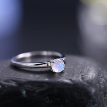 Load image into Gallery viewer, June Birthstone 5mm Natural Rainbow Moonstone Solitaire Engagement Rings 925 Sterling Silver Promise Ring - Shop &amp; Buy
