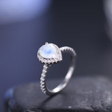 Load image into Gallery viewer, June Birthstone 925 Sterling Silver Vintage Pear Shaped Milky Blue Moonstone Halo Engagement Ring Gift For Her - Shop &amp; Buy
