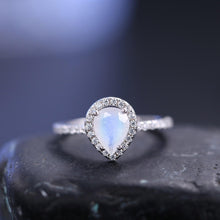 Load image into Gallery viewer, June Birthstone 925 Sterling Silver Vintage Pear Shaped Milky Blue Moonstone Halo Engagement Ring Gift For Her - Shop &amp; Buy
