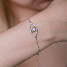 Load image into Gallery viewer, June Birthstone Healing Crystal Jewelry Milky Blue Moonstone Bracelet 925 Sterling Silver Turkish Eye Bracelet - Shop &amp; Buy
