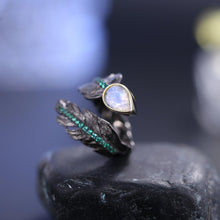 Load image into Gallery viewer, June Birthstone Milky Blue Moonstone Delicate Handmade Ring Sterling Silver Adjustable Feather Ring Gift For Her - Shop &amp; Buy
