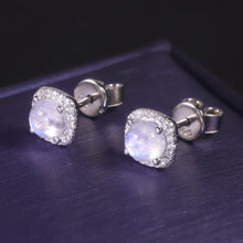 Load image into Gallery viewer, June Birthstone Milky Blue Moonstone Studs Earrings in 925 Sterling SilverHalo Stud Earrings Gift Handmade Jewelry - Shop &amp; Buy
