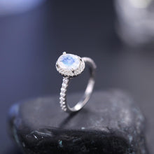 Load image into Gallery viewer, June Birthstone Oval Milky Blue Moonstone Halo Engagement Ring in 925 Sterling Silver Dainty Promise Ring - Shop &amp; Buy