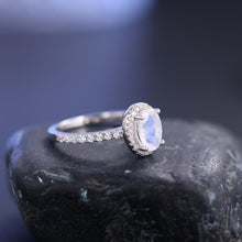 Load image into Gallery viewer, June Birthstone Oval Milky Blue Moonstone Halo Engagement Ring in 925 Sterling Silver Dainty Promise Ring - Shop &amp; Buy