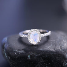 Load image into Gallery viewer, June Birthstone Oval Milky Blue Moonstone Halo Engagement Ring in 925 Sterling Silver Dainty Promise Ring - Shop &amp; Buy
