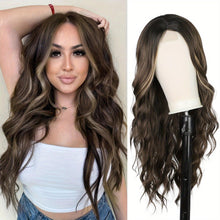 Load image into Gallery viewer, Lace Front Wigs - Brown with Blonde Blend - Long, Wavy/Curly Style - Dark Roots Synthetic Hair - Shop &amp; Buy
