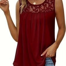 Load image into Gallery viewer, Lace Stitching Pleated Tank Top, Casual Crew Neck Summer Sleeveless Top, Women Clothing - Shop &amp; Buy
