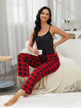 Load image into Gallery viewer, Lace Trim Cami and Plaid Pants Lounge Set - Shop &amp; Buy
