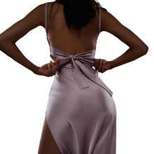 Load image into Gallery viewer, Lace Up Bandage Women Satin Maxi Dress Backless Side Slit Bodycon Party Elegant Birthday Evening Bridesmaid Clothes - Shop &amp; Buy
