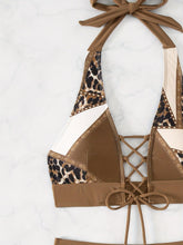 Load image into Gallery viewer, leopard Print Bikini Set - Adjustable Criss Cross Halter Top &amp; Boxer Shorts Bottom - Shop &amp; Buy
