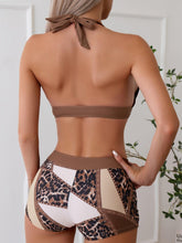 Load image into Gallery viewer, leopard Print Bikini Set - Adjustable Criss Cross Halter Top &amp; Boxer Shorts Bottom - Shop &amp; Buy
