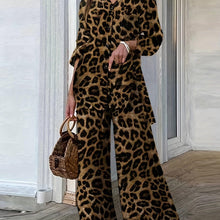 Load image into Gallery viewer, Leopard Print Casual Two-piece Set, Button Front Long Sleeve Shirt &amp; Wide Leg Pants Outfits - Shop &amp; Buy
