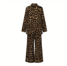 Load image into Gallery viewer, Leopard Print Casual Two-piece Set, Button Front Long Sleeve Shirt &amp; Wide Leg Pants Outfits - Shop &amp; Buy
