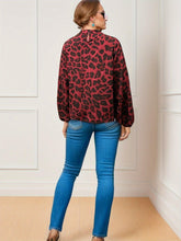 Load image into Gallery viewer, Leopard Print Chic Blouse - Stylish Mock Neck with Flowy Long Sleeves - Shop &amp; Buy
