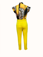 Load image into Gallery viewer, Leopard Print Colorblock Two-piece Set, Flutter Sleeve Button Top &amp; Slim Belted Pants Outfits - Shop &amp; Buy
