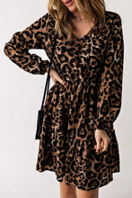 Load image into Gallery viewer, Leopard V-Neck Balloon Sleeve Tiered Dress - Shop &amp; Buy
