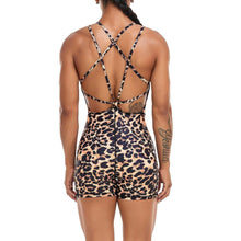 Load image into Gallery viewer, Leopard Yoga Set Women Jumpsuit Sleeveless Tracksuit One Piece Sports Sexy Backless Workout Fitness Sportswear Gym Short Pants - Shop &amp; Buy
