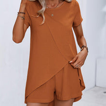 Load image into Gallery viewer, Lightweight &amp; Chic Womens Two-piece Set - Short Sleeve Asymmetrical Tee with Elastic Waist Shorts - Shop &amp; Buy
